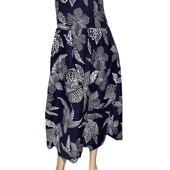 Lang Originals Vintage Navy White Midi Dress Drop Waist Cross Back Size 12 - Picture 5 of 12